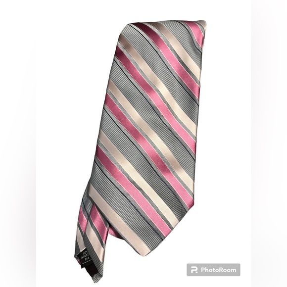 Jones New York Wide Tie Vintage Imported Silk Pink/Grey Stripes Exc Condition - Picture 1 of 5